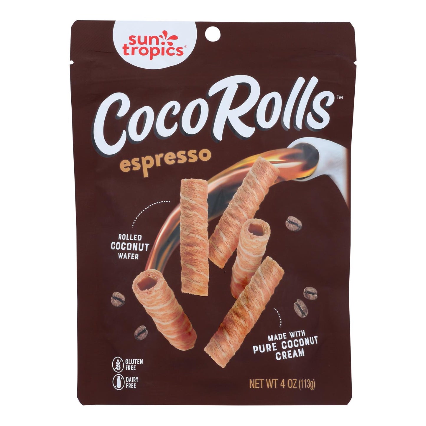 Sun Tropics Coco Rolls Espresso, Rolled Coconut Wafer  - Case Of 12 - 4 Oz