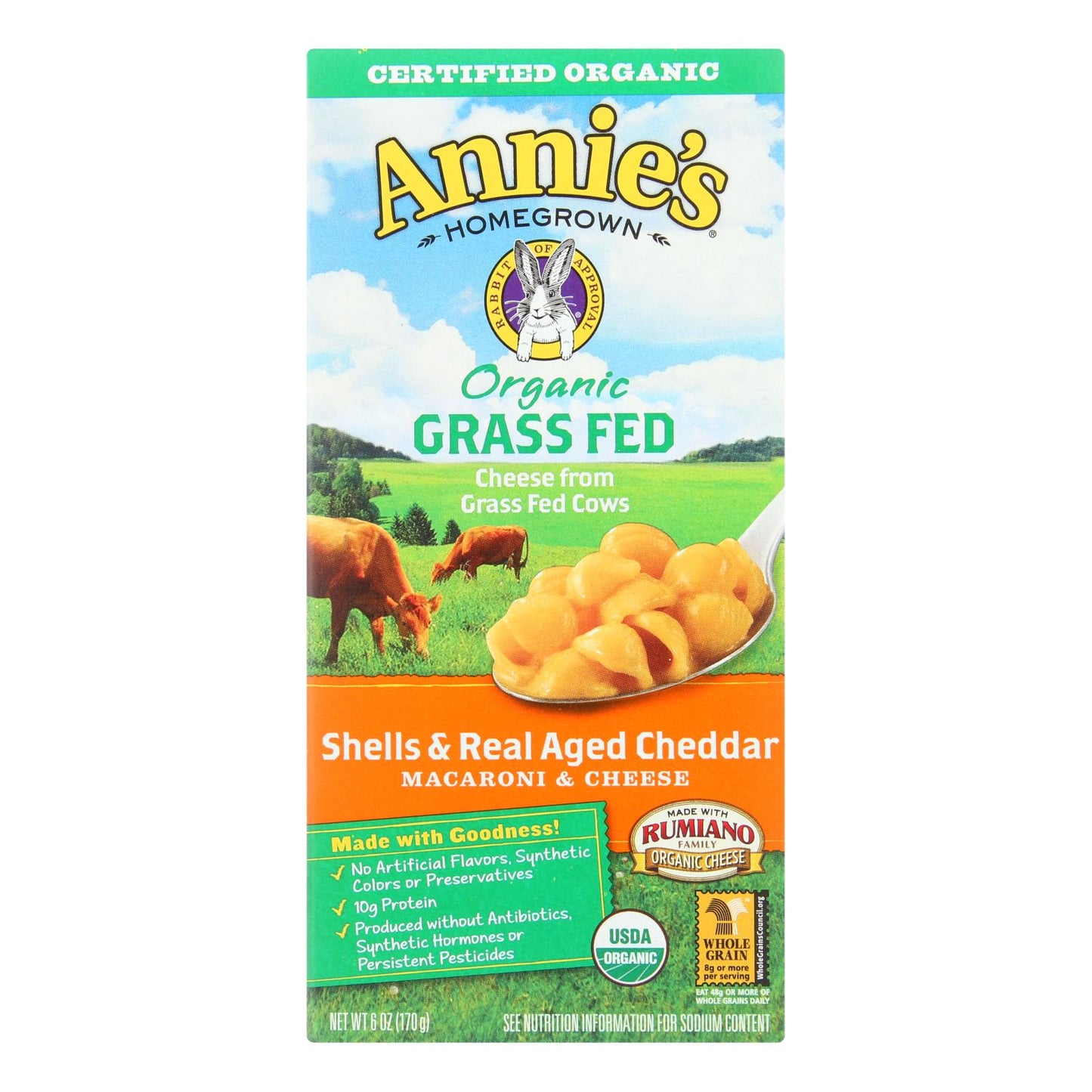 Annies Homegrown Macaroni And Cheese - Organic - Grass Fed - Shells And Real Aged Cheddar - 6 Oz - Case Of 12