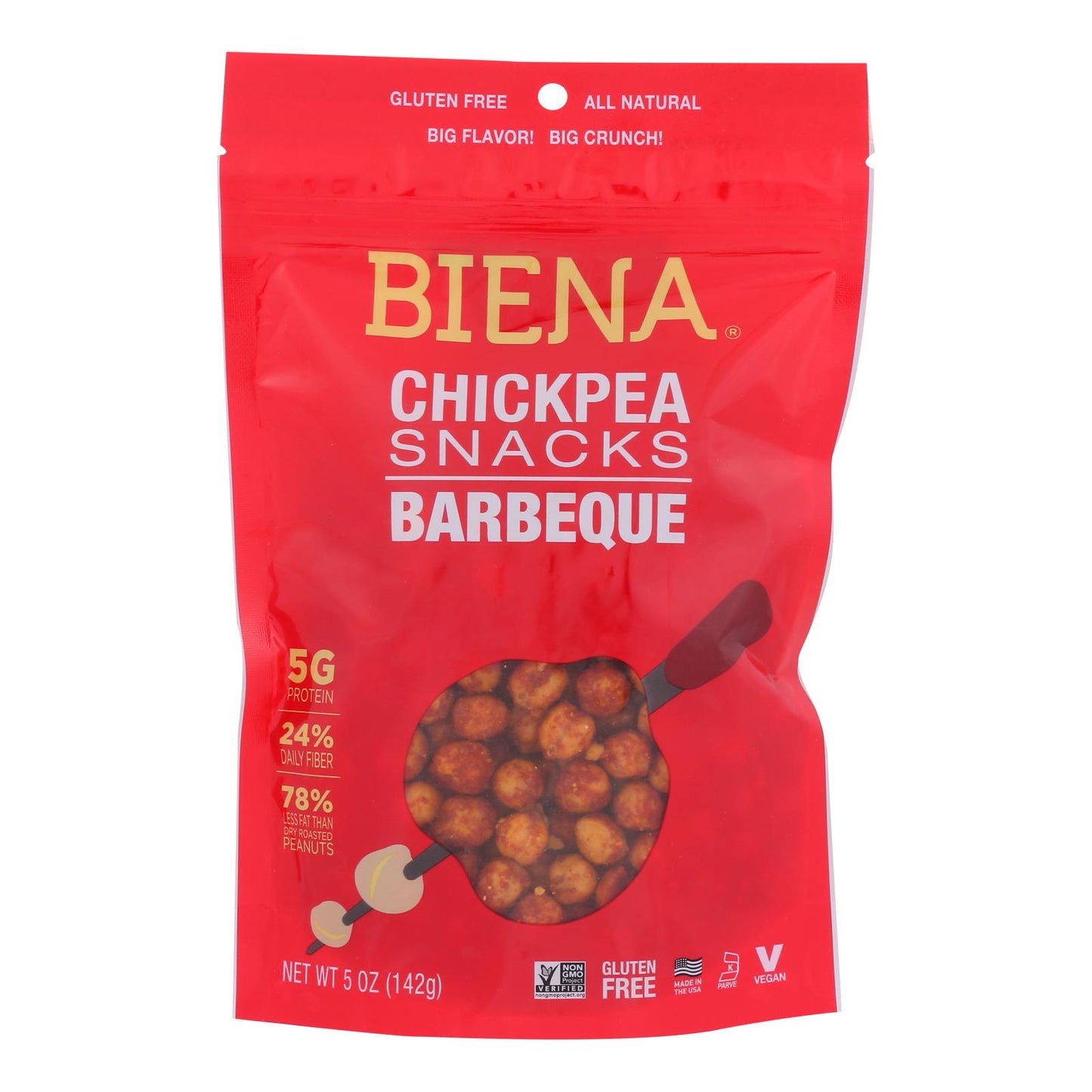 Biena Chickpea Snacks - Barbeque - Case Of 8 - 5 Oz.