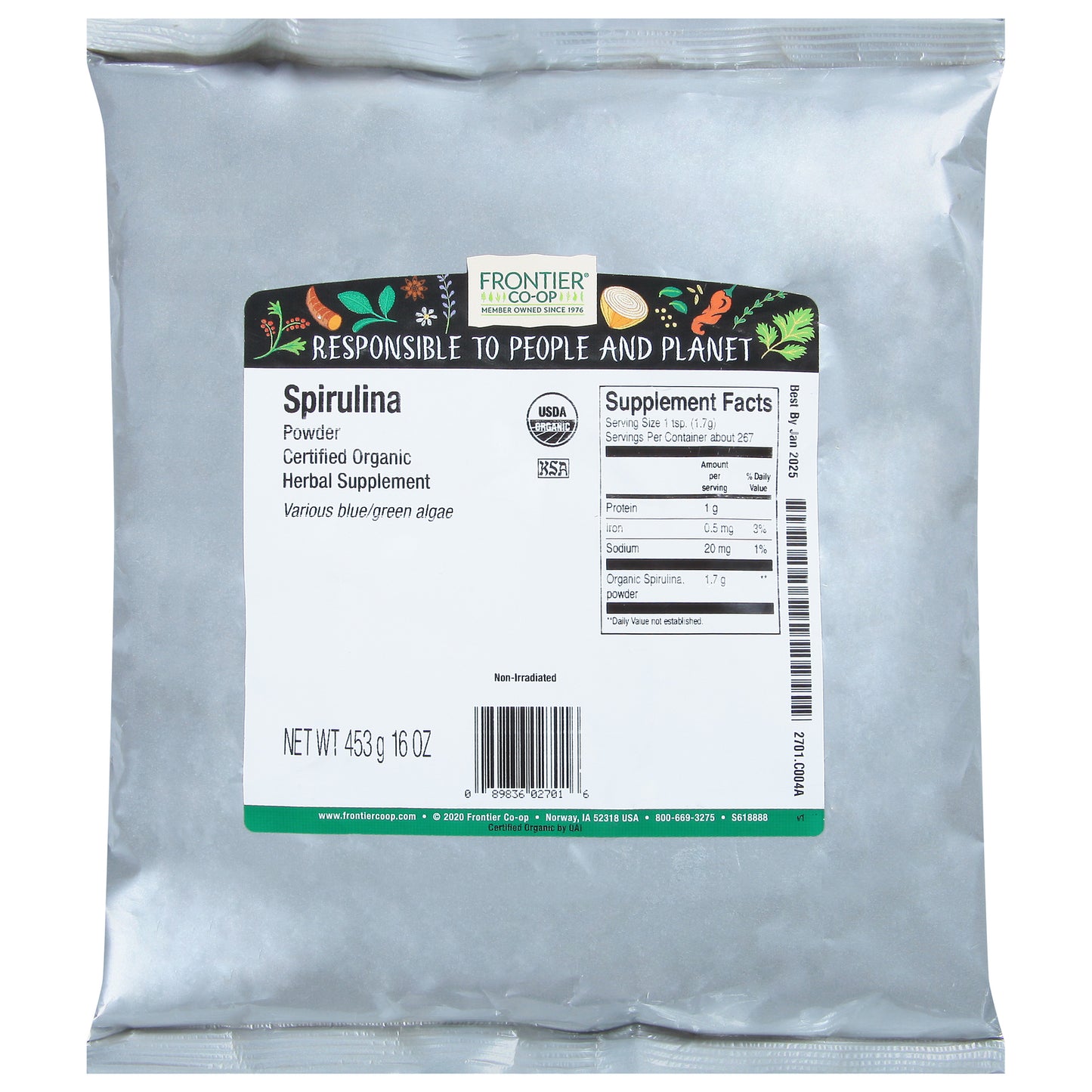 Frontier Herb 100% Organic Spirulina Powder - 1 Lb.