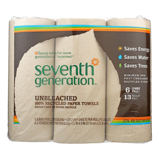 Seventh Generation Recycled Paper Towels - Unbleached - Case Of 4 - 120 Count