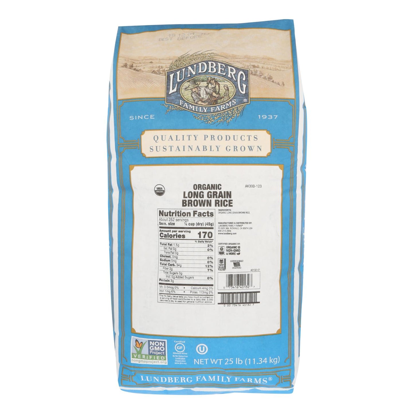 Lundberg Family Farms Organic Long Grain Brown Rice - Case Of 25 Lbs