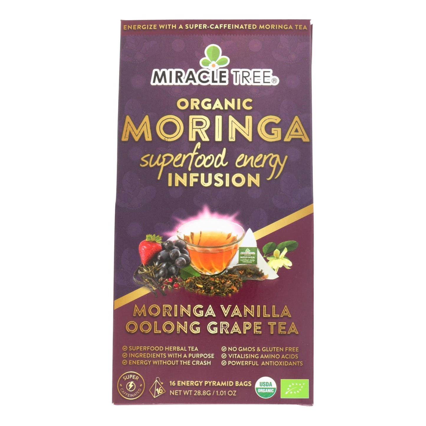 Miracle Tree - Tea Moringa Grape Vanilla - Case Of 5 - 16 Ct