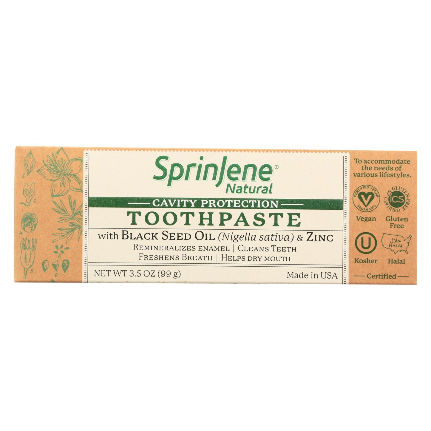 Sprinjene Natural Toothpaste - With Floride - 3.5 Oz