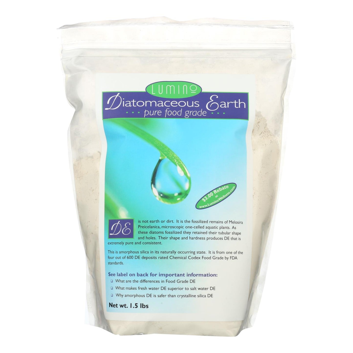 Lumino Home Diatomaceous Earth - Food Grade - Pure - 1.5 Lb