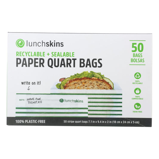 Lunchskins - Paper Sandwich Bags - Green Stripe - Case Of 12 - 50 Count