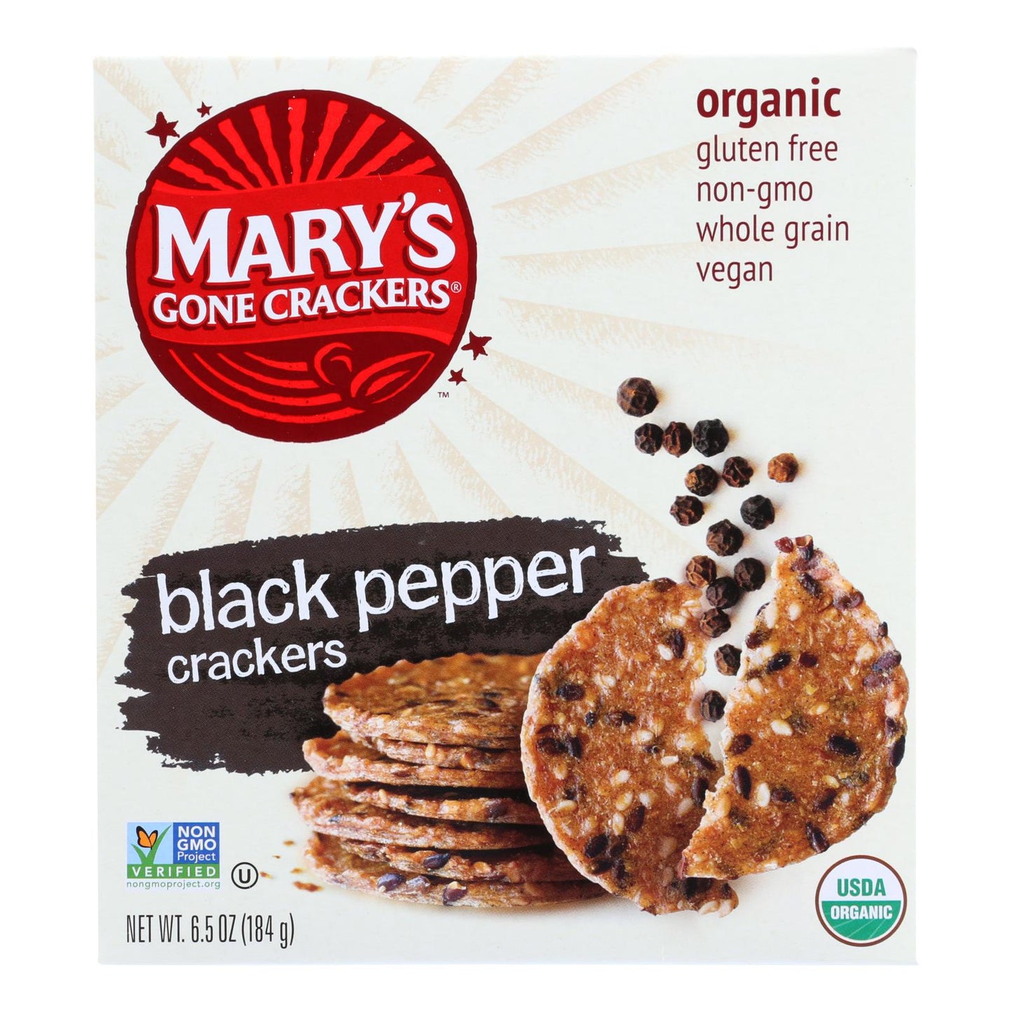 Mary's Gone Crackers Black Pepper Crackers  - Case Of 6 - 6.5 Oz