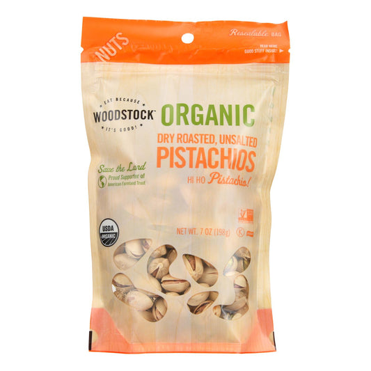 Woodstock Organic Pistachios, Dry Roasted And Unsalted - Case Of 8 - 7 Oz