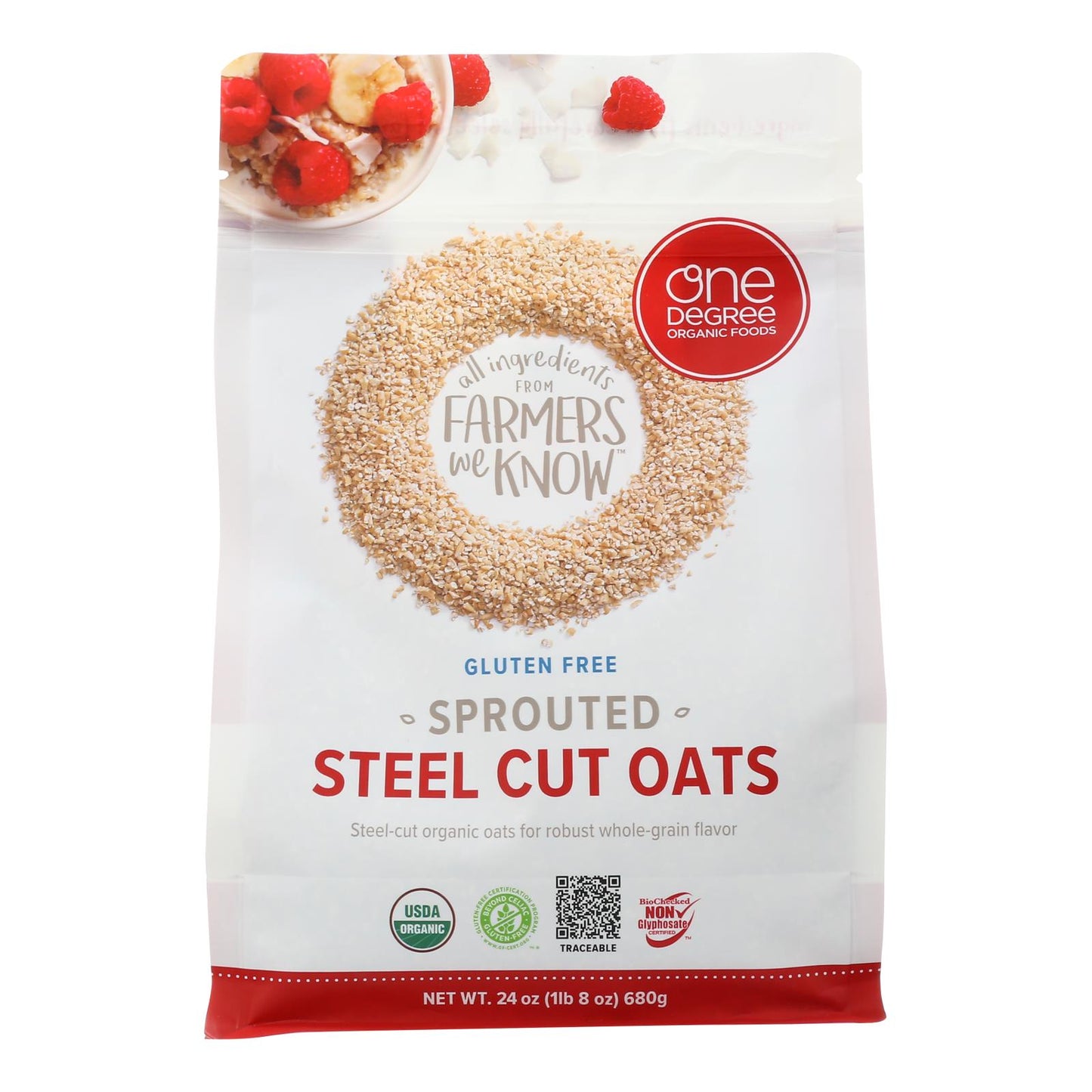 One Degree Organic Foods Organic Steel Cut Oats - Sprouted - Case Of 4 - 24 Oz