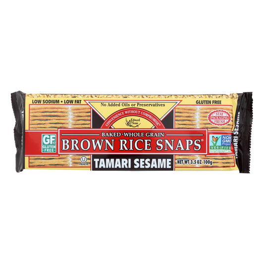 Edward And Sons Brown Rice Snaps - Tamari Sesame - Case Of 12 - 3.5 Oz.