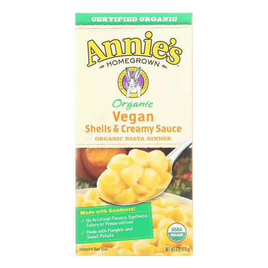 Annie's Homegrown Organic Vegan Shells And Creamy Sauce Pasta Dinner - Case Of 12 - 6 Oz.