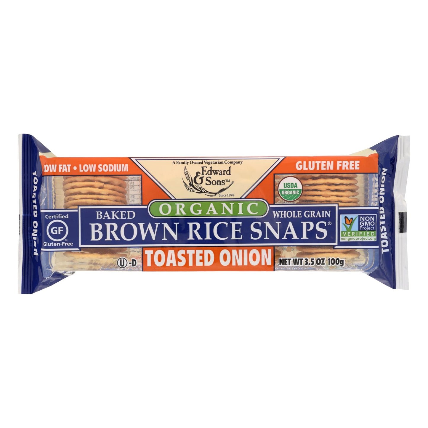 Edward And Sons Brown Rice Snaps - Toasted Onion - Case Of 12 - 3.5 Oz.