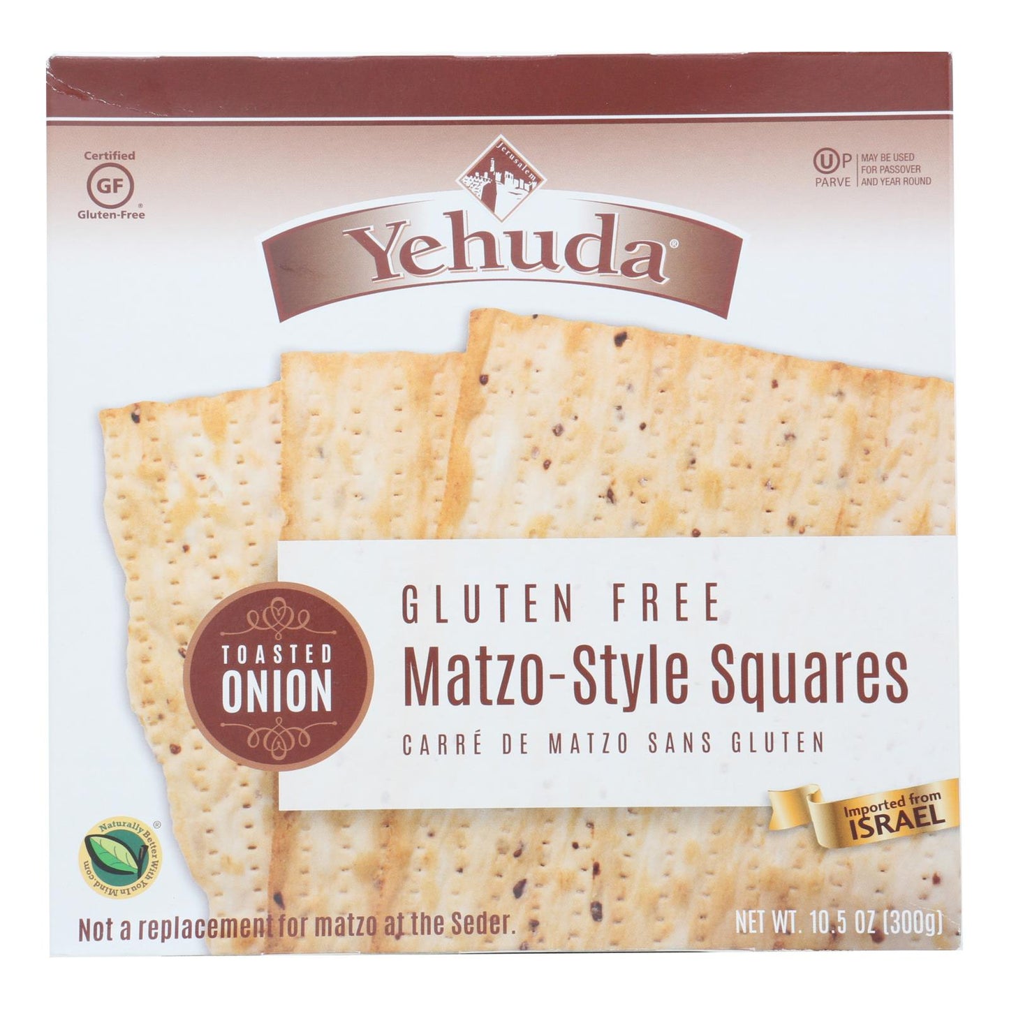 Yehuda Matzo Squares - Toasted Onion - Gluten Free - Case Of 12 - 10.5 Oz