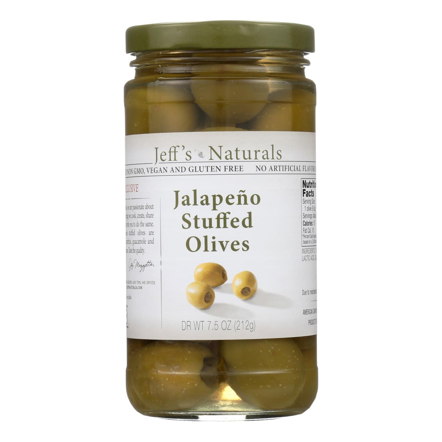 Jeff's Natural Jeff's Natural Jalapeno Stuffed Olives - Jalapeno Stuffed Olives - Case Of 6 - 7.5 Oz.