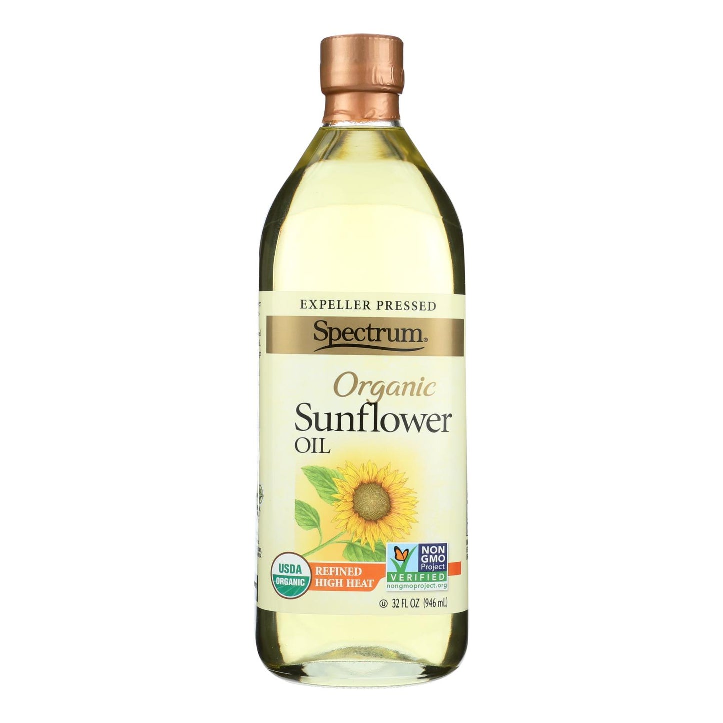 Spectrum Naturals High Heat Refined Organic Sunflower Oil - Case Of 12 - 32 Fl Oz.