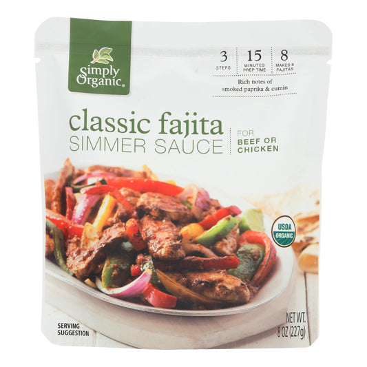 Simply Organic Simmer Sauce - Organic - Classic Fajita - Case Of 6 - 8 Oz