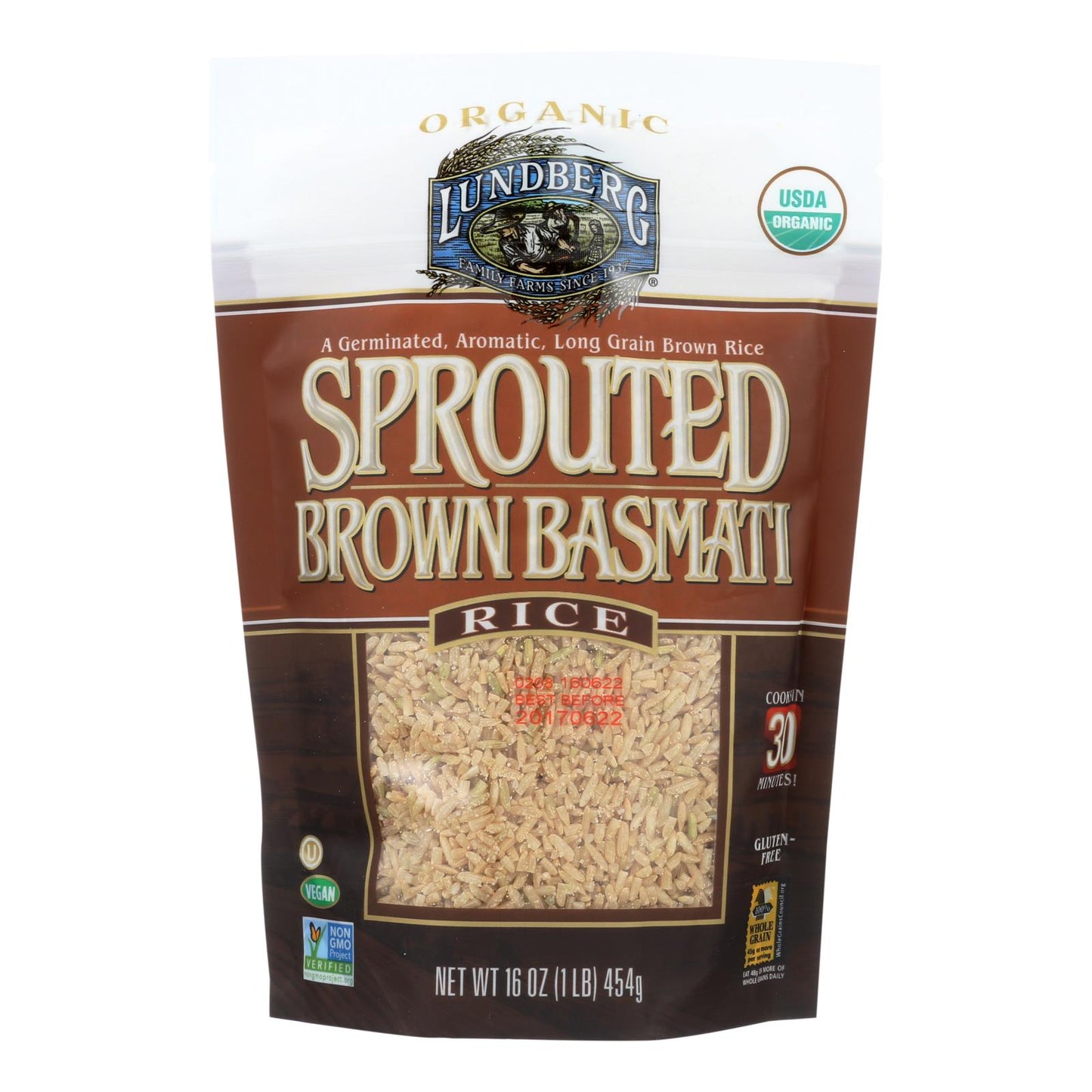 Lundberg Family Farms Sprouted Brown Basmati Rice - Case Of 6 - 1 Lb.