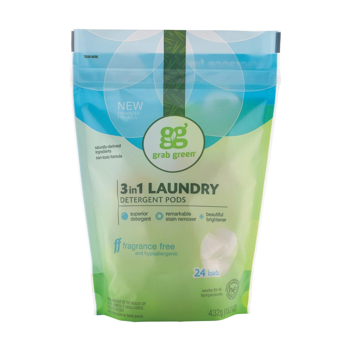 Grab Green Laundry Detergent - Fragrance Free - Case Of 6 - 24 Count