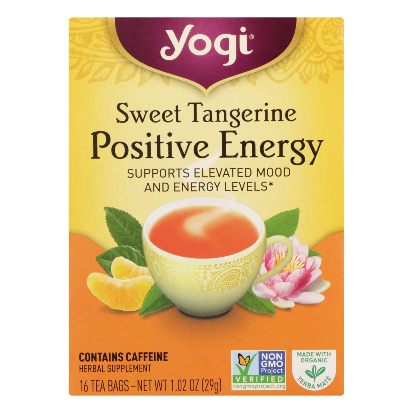 Yogi Positive Energy Herbal Tea Sweet Tangerine - 16 Tea Bags - Case Of 6