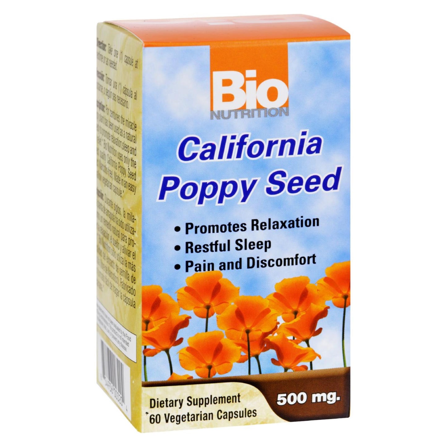 Bio Nutrition - California Poppy Seed - 500 Mg - 60 Vegetarian Capsules